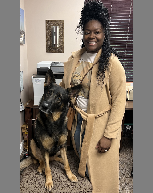 January 23rd, 2025: We had the extreme pleasure of meeting with Mrs. Carlisha Boykins. She is pictured with the office mascot K-9 Koda, who warmly provides support to our membership. 